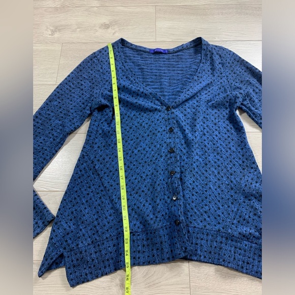 Cut Loose Blue Polka Dot Button-Up Thin Knit Cardigan Top - Picture 7 of 8